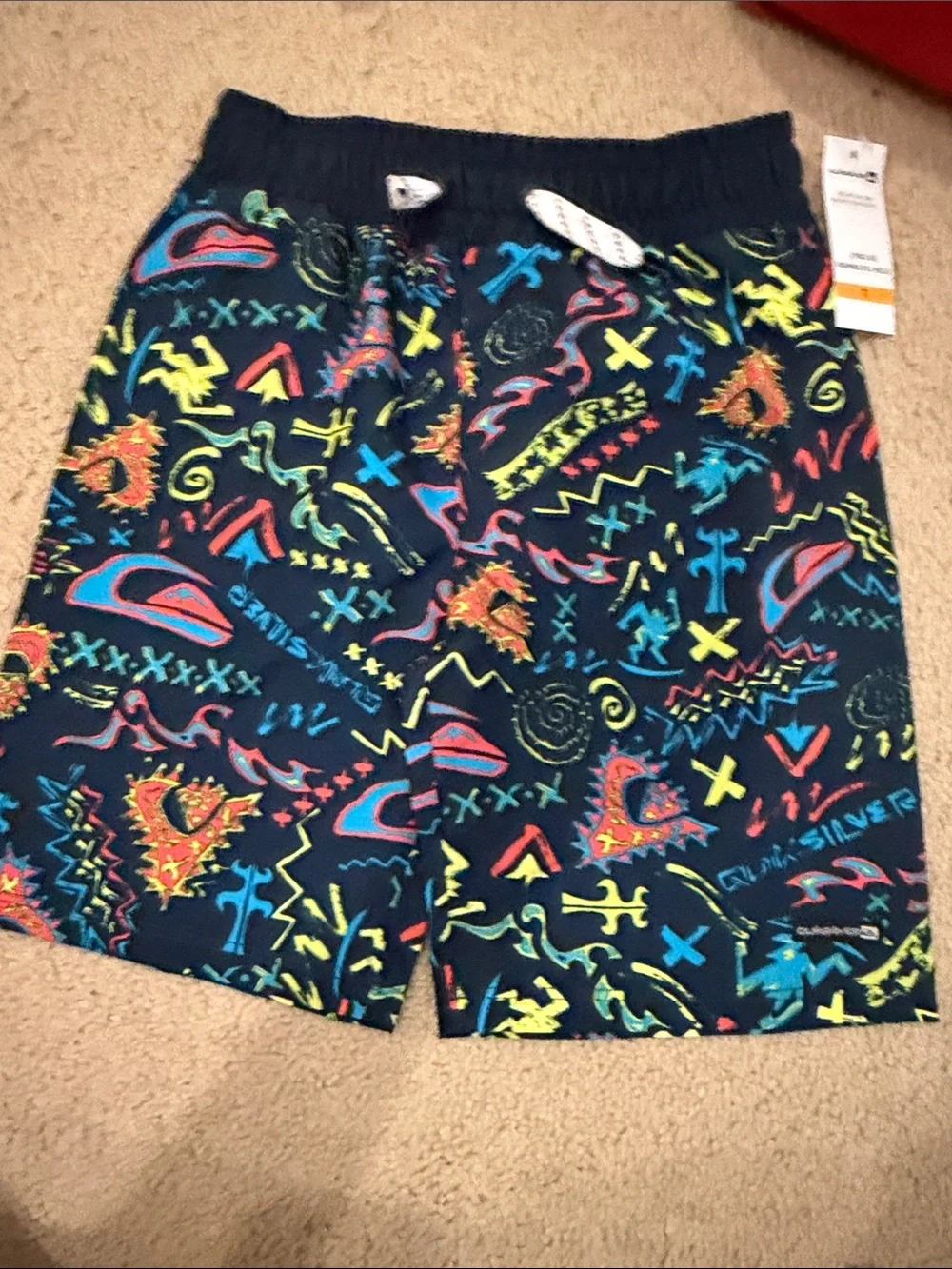 Quiksilver Boys Neon Graphic Swim Trunks - Navy with Bright Multi